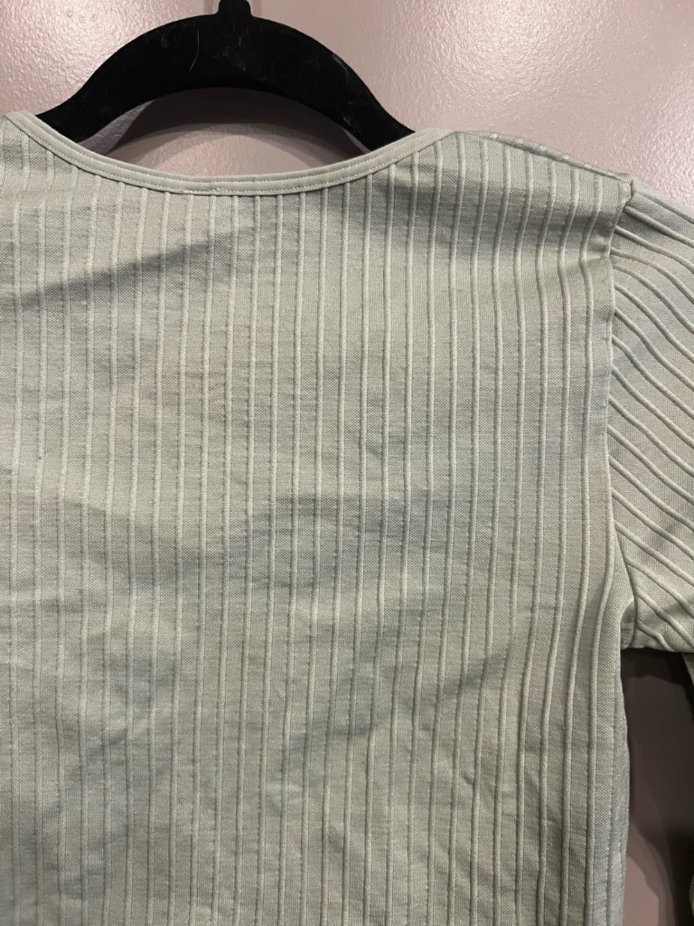 Anthropologie Pale Green Khaki Ribbed Snap Crop Top S/M - Picture 6 of 6